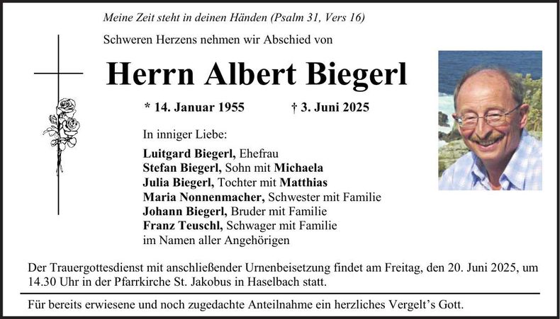 Traueranzeige Albert Biegerl