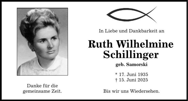 Traueranzeige Ruth Wilhelmine Schillinger