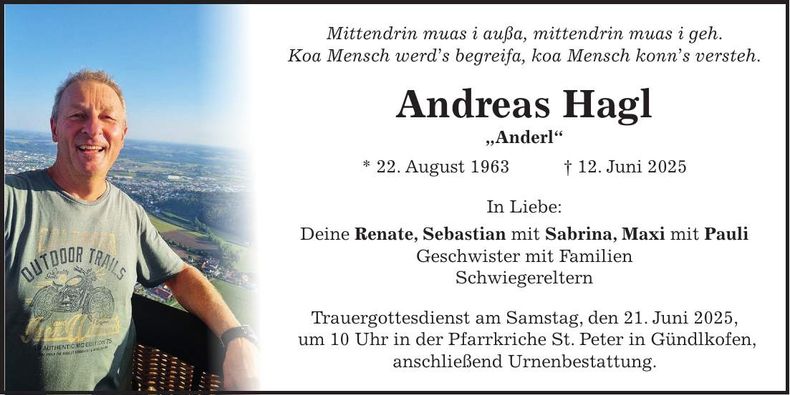 Traueranzeige Andreas Hagl