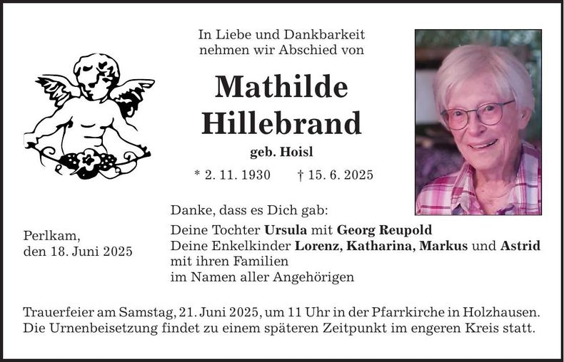 Traueranzeige Mathilde Hillebrand