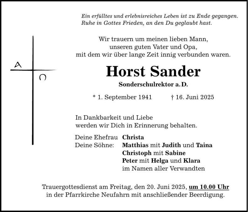 Traueranzeige Hors Sander