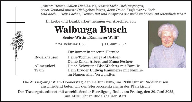 Traueranzeige Walburga Busch
