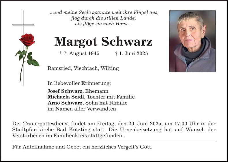 Traueranzeige Margot Schwarz