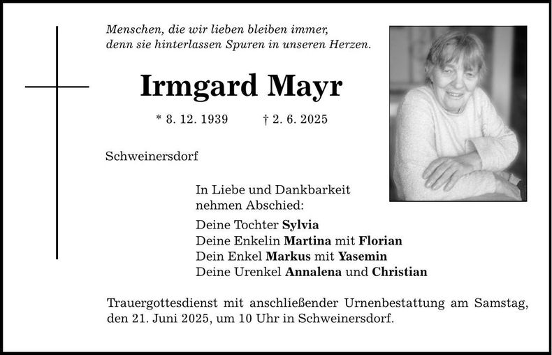 Traueranzeige Irmgard Mayr