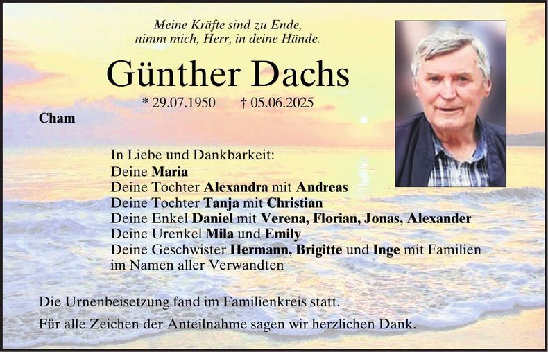 Traueranzeige Günther Dachs