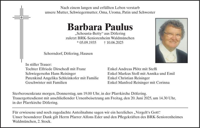 Traueranzeige Barbara Paulus