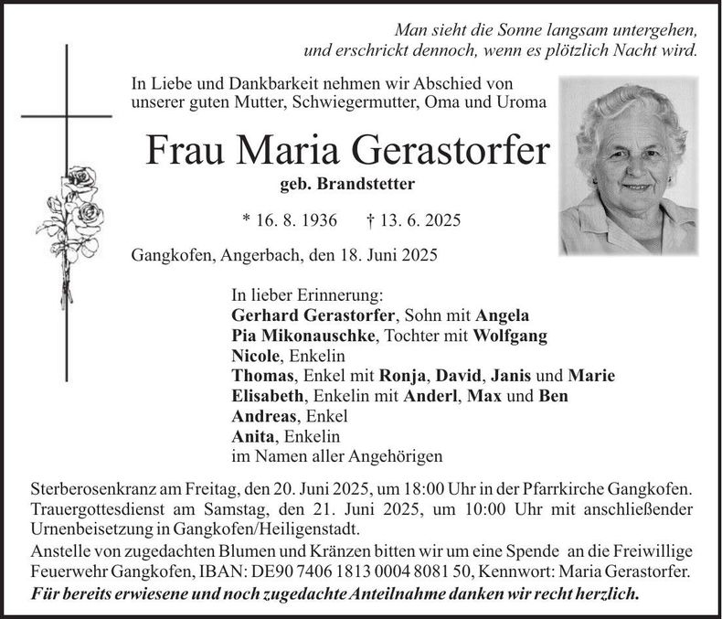 Traueranzeige Maria Gerastorfer