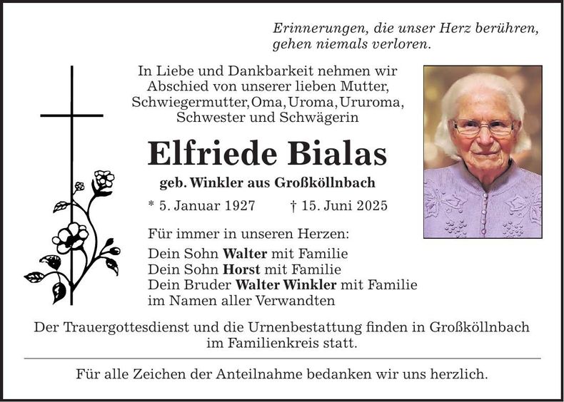 Traueranzeige Elfriede Bialas