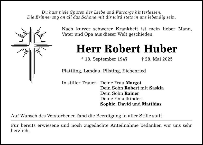 Traueranzeige Robert Huber