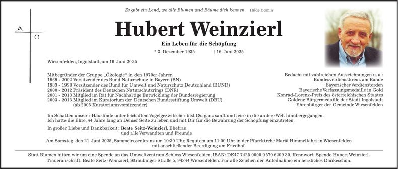 Traueranzeige Hubert Weinzierl