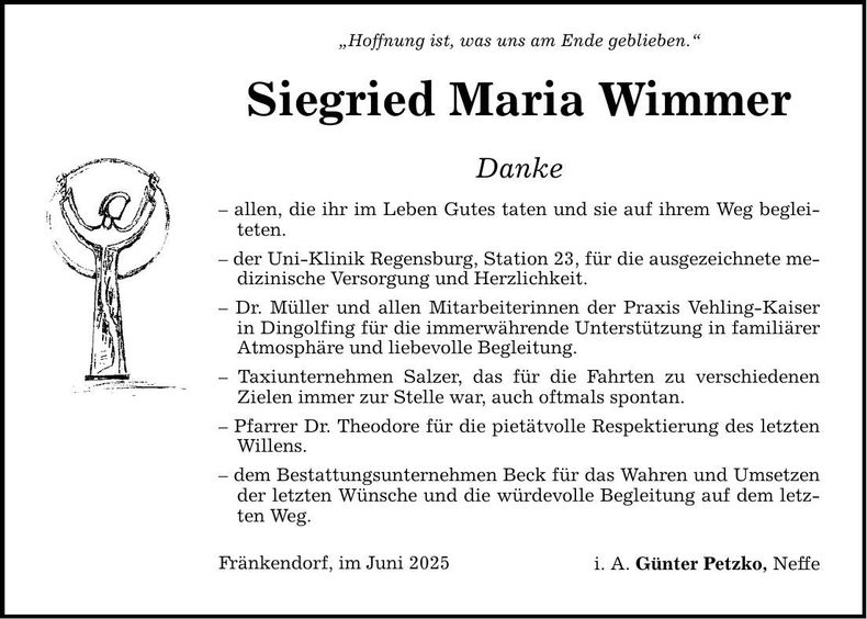 Traueranzeige Siegried Maria Wimmer