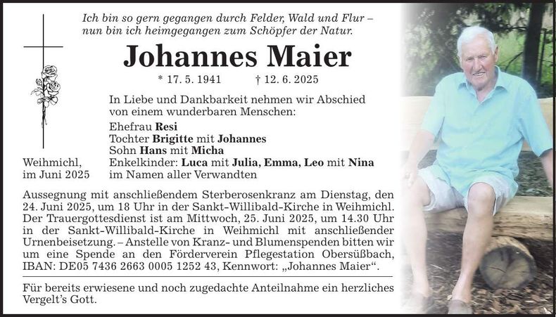 Traueranzeige Johannes Maier