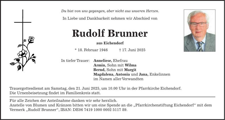 Traueranzeige Rudolf Brunner