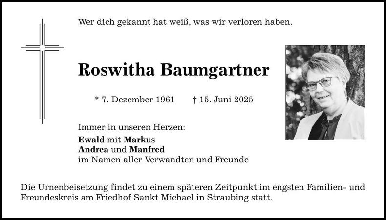 Traueranzeige Roswitha Baumgartner