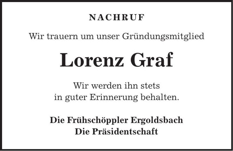 Traueranzeige Lorenz Graf