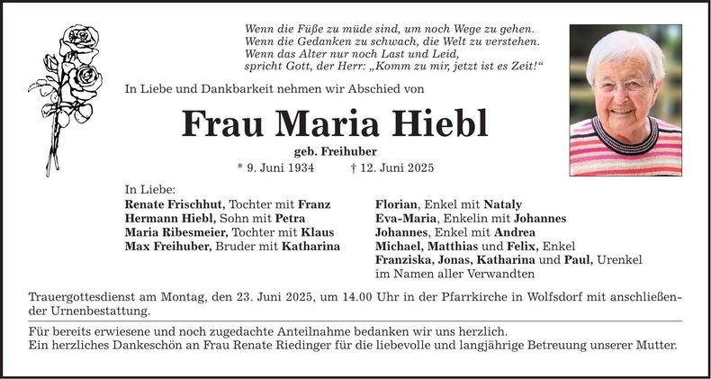 Traueranzeige Maria Hiebl
