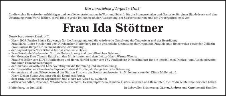 Traueranzeige Ida Stöttner