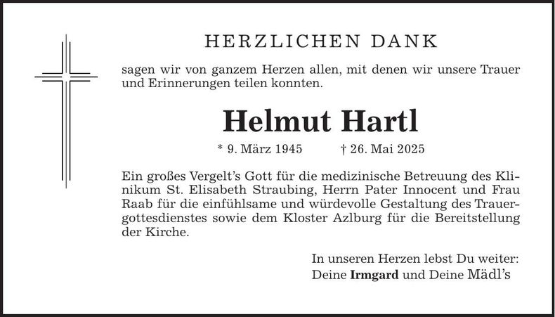 Traueranzeige Helmut Hartl