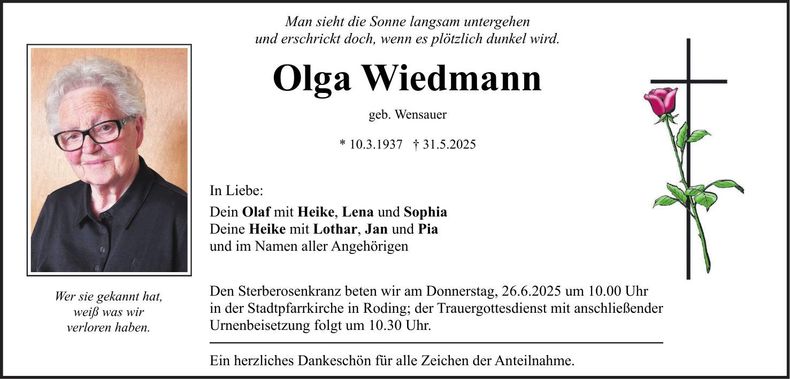 Traueranzeige Olga Wiedmann