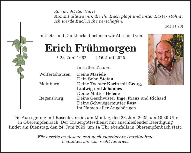 Traueranzeige Erich Frühmorgen