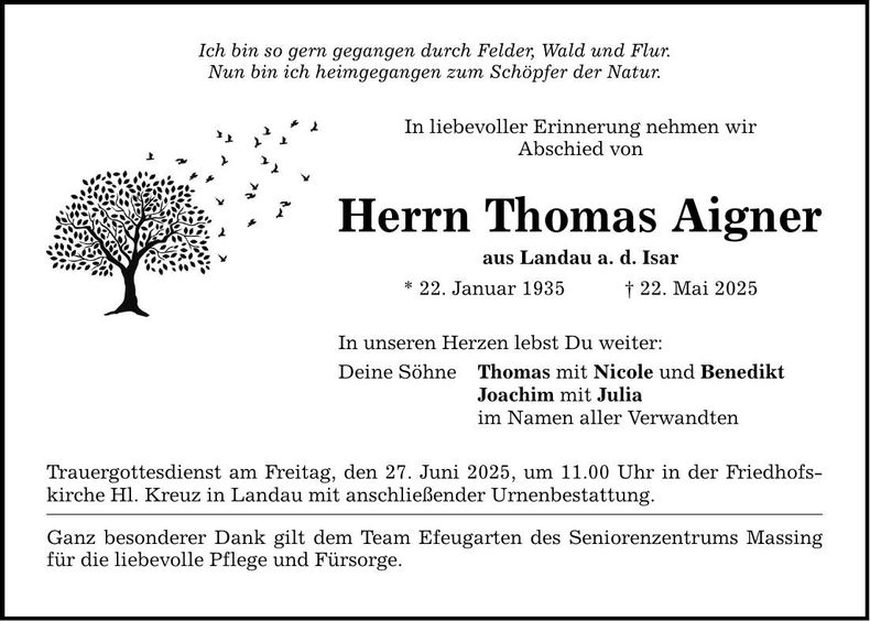 Traueranzeige Thomas Aigner