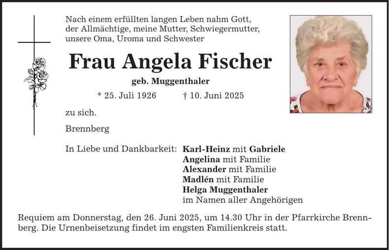 Traueranzeige Angela Fischer