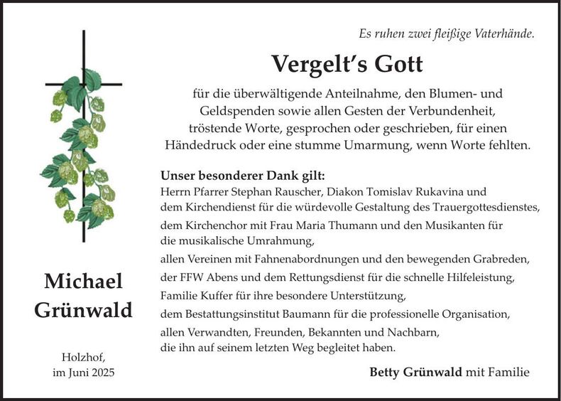 Traueranzeige Michael Grünwald