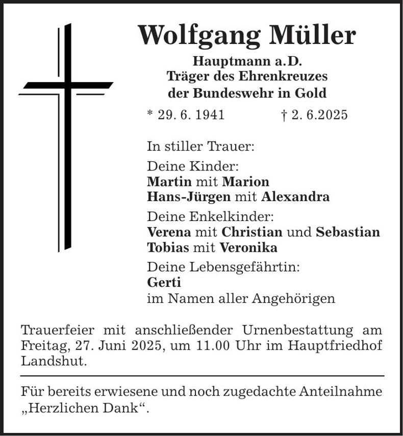 Traueranzeige Wolfgang Müller