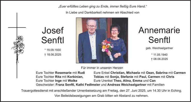 Traueranzeige Annemarie, Josef Senftl