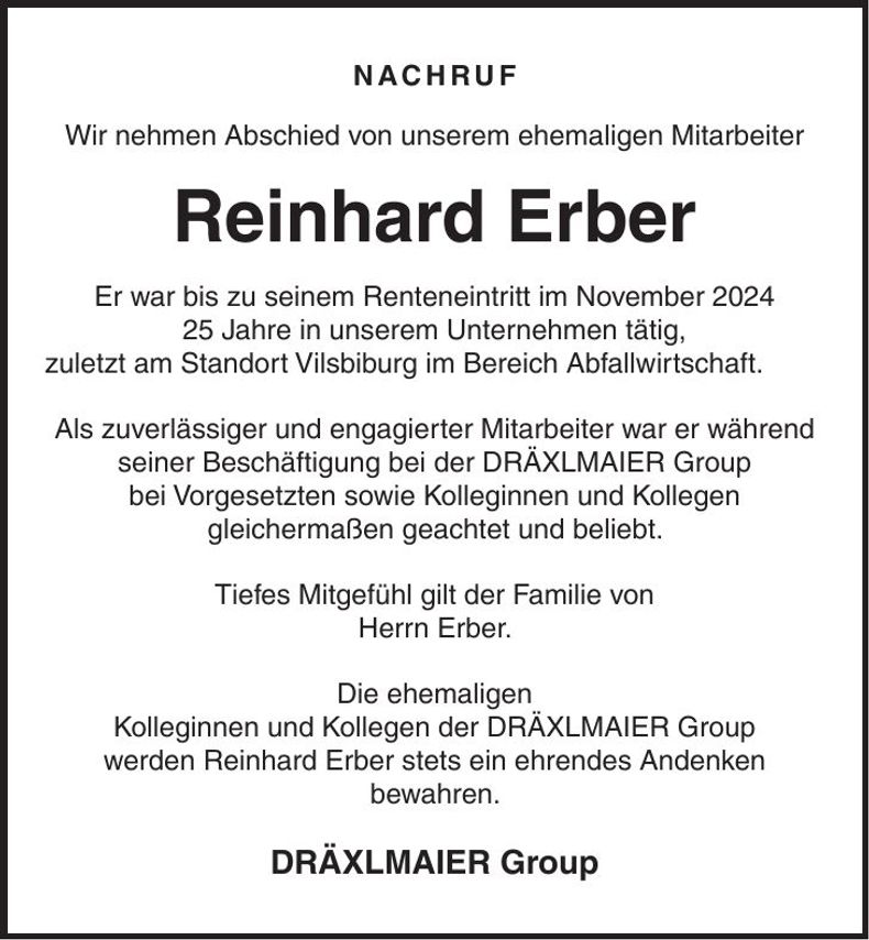 Traueranzeige Reinhard Erber