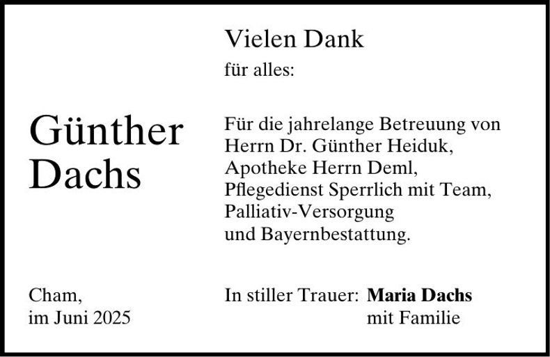 Traueranzeige Günter Dachs