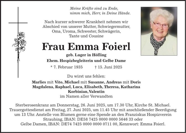 Traueranzeige Emma Foierl