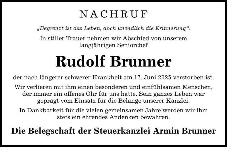 Traueranzeige Rudolf Brunner