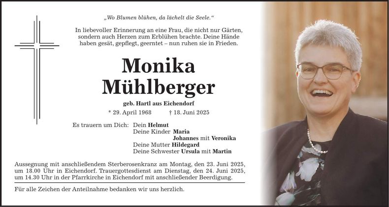 Traueranzeige Monika Mühlberger