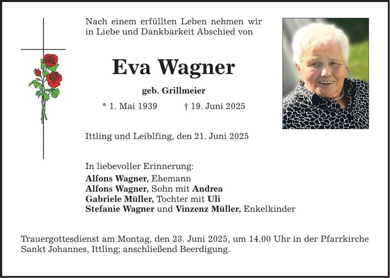 Traueranzeige Eva Wagner
