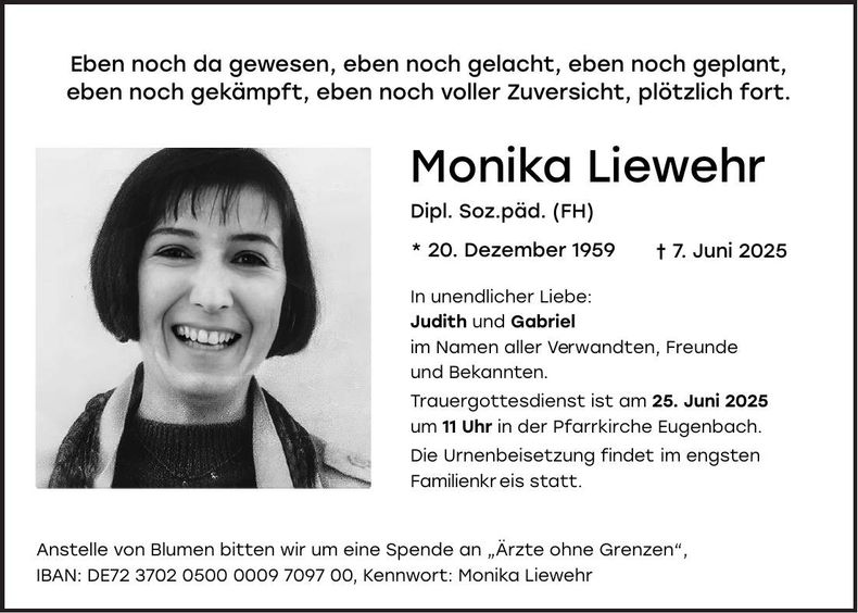 Traueranzeige Monika Liewehr