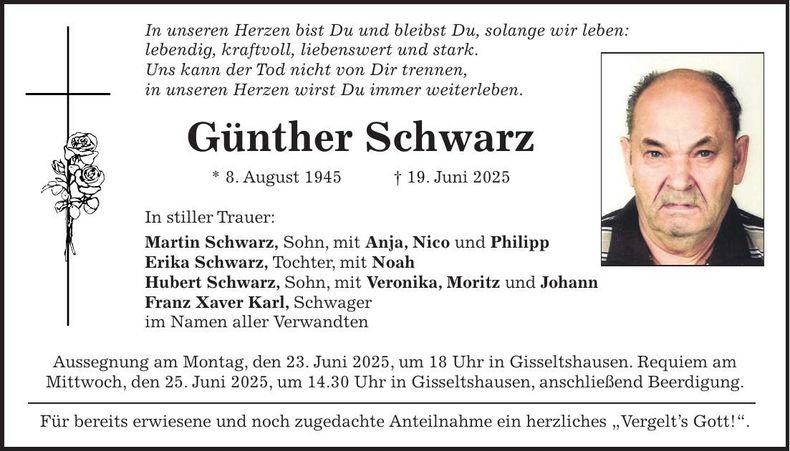 Traueranzeige Günther Schwarz