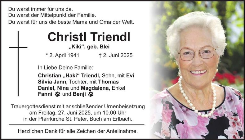 Traueranzeige Christl Triendl