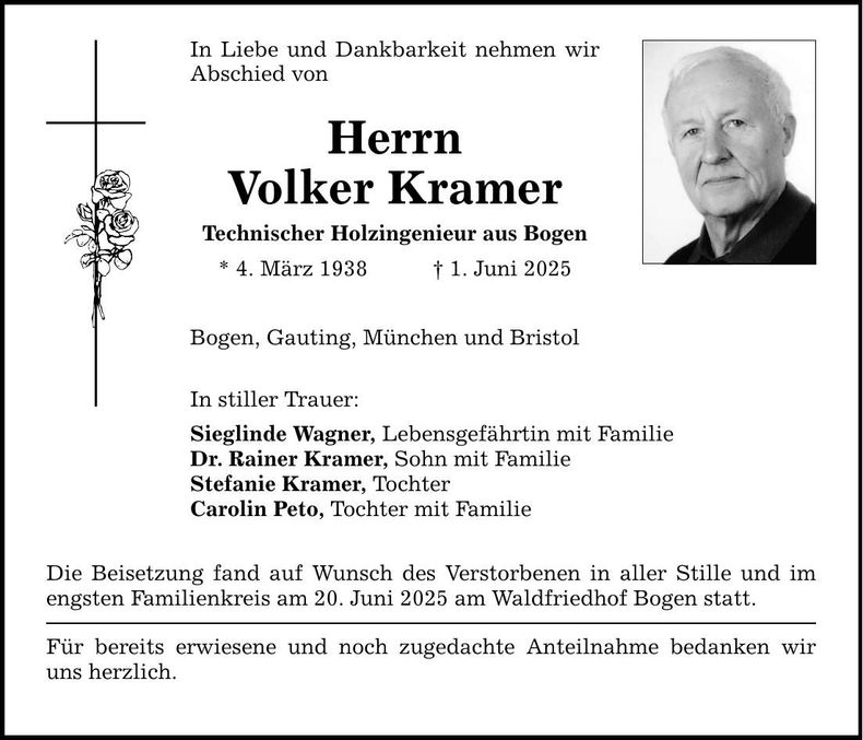 Traueranzeige Volker Kramer