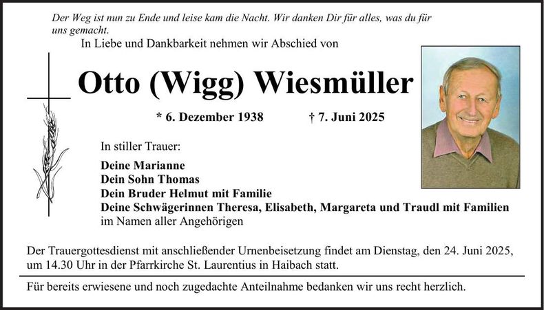 Traueranzeige Otto Wiesmüller