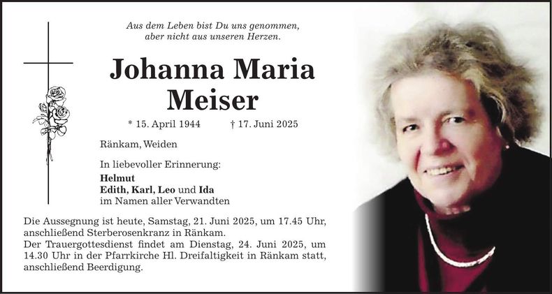 Traueranzeige Johanna Maria Meiser