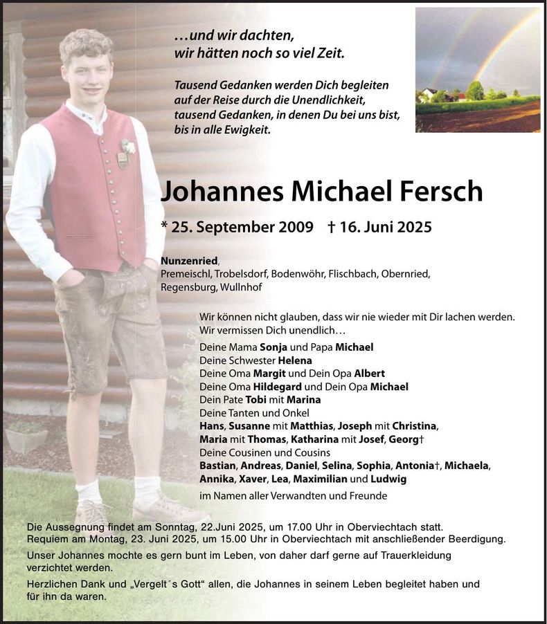 Traueranzeige Johannes Fersch