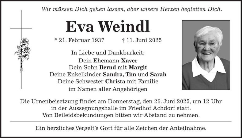 Traueranzeige Eva Weindl