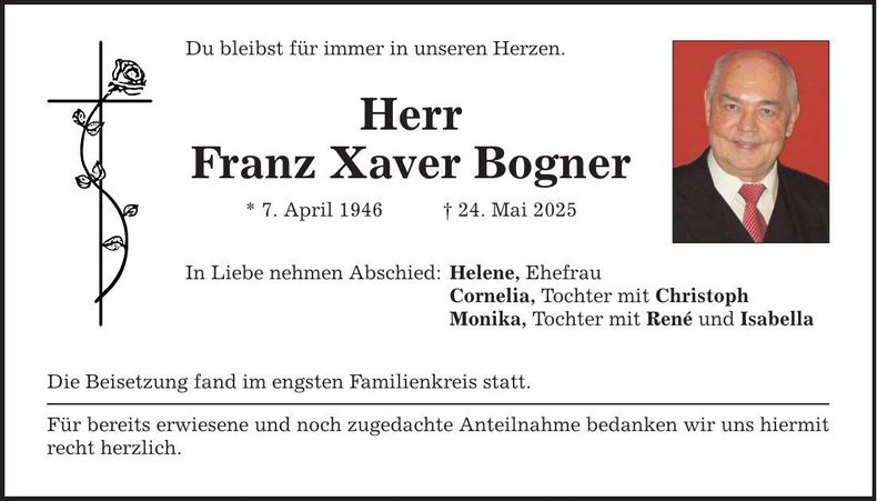 Traueranzeige Franz Xaver Bogner