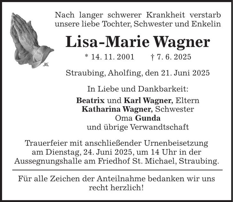 Traueranzeige Lisa-Marie Wagner