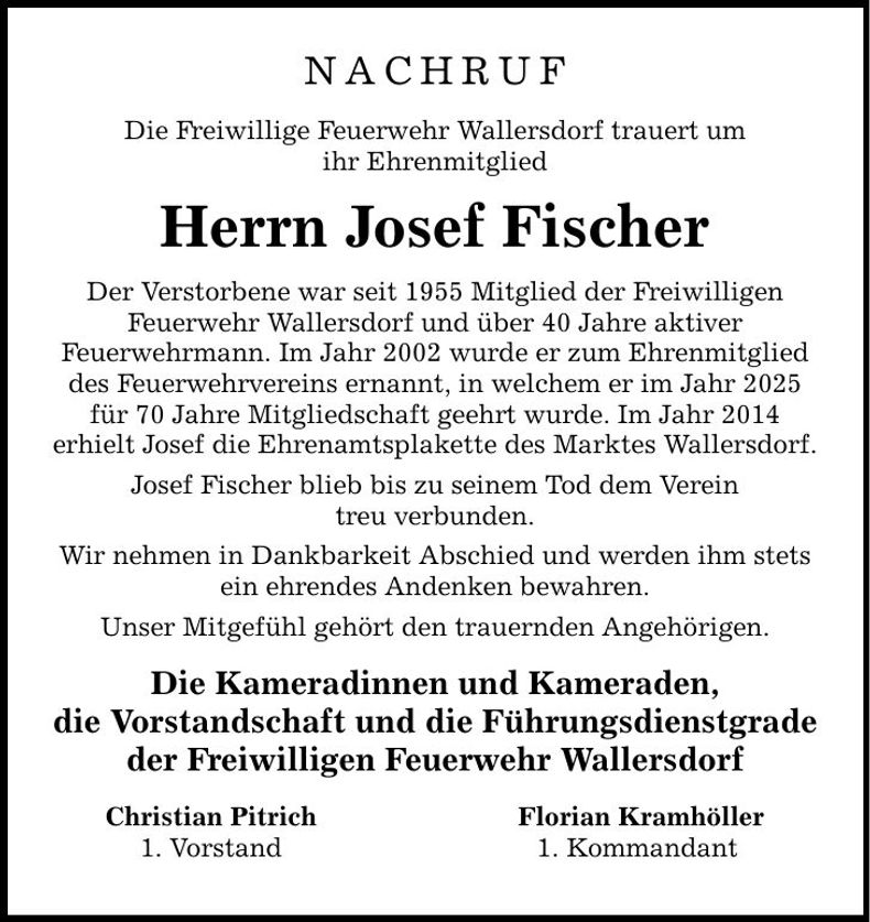 Traueranzeige Josef Fischer