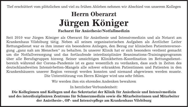 Traueranzeige Jürgen Königer