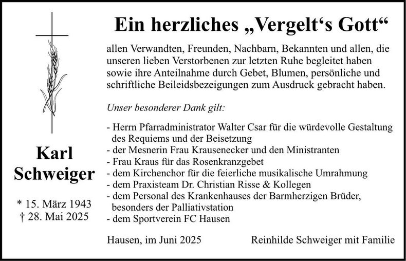 Traueranzeige Karl Schweiger