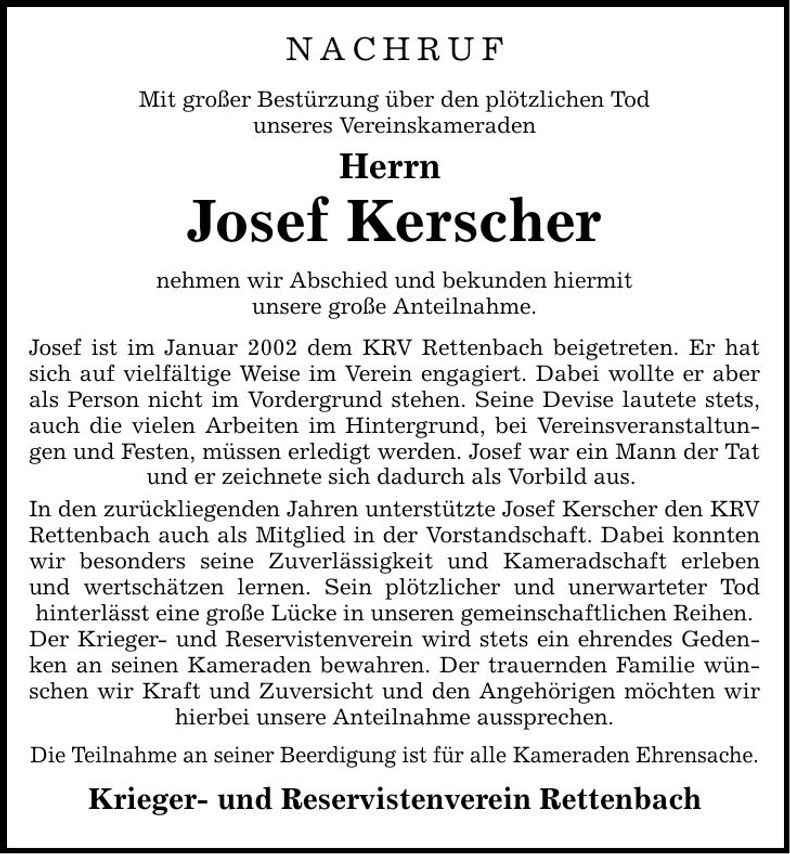 Traueranzeige Josef Kerscher