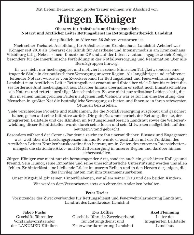 Traueranzeige Jürgen Königer